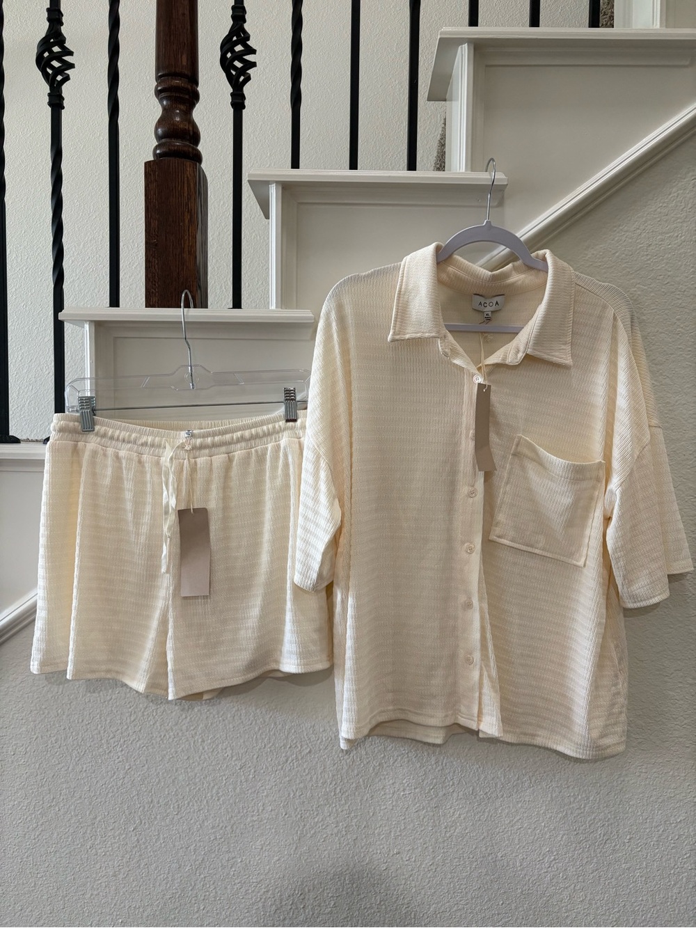 NWT Acoa Off White Button Up Top and Shorts Set
